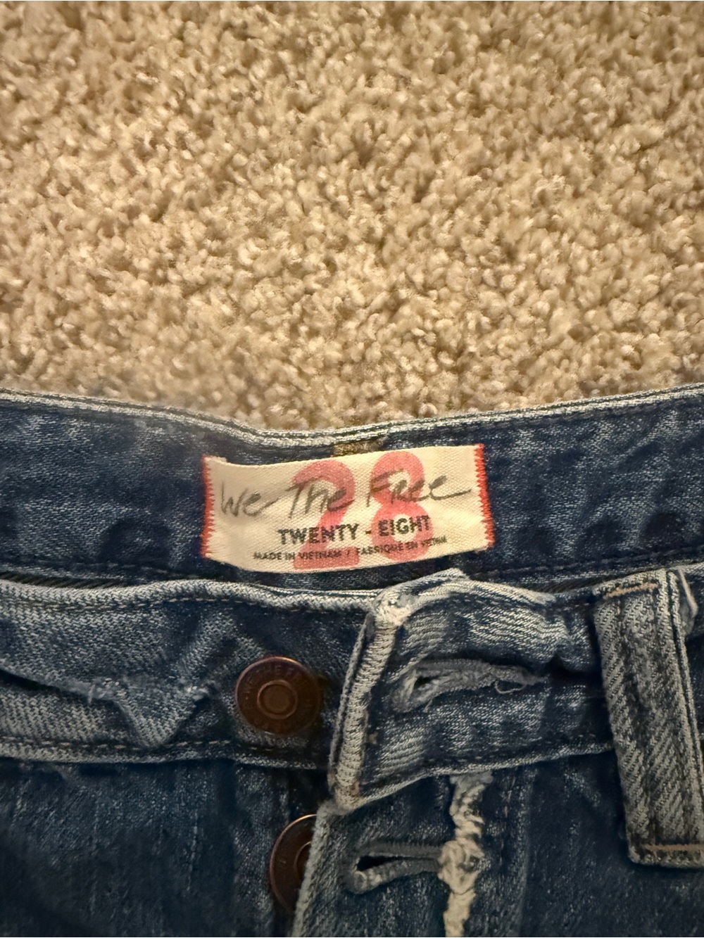 We The Free Distressed Blue Denim Button-Front Shorts - Picture 2 of 5